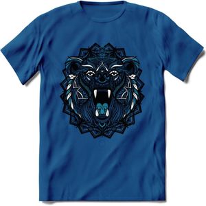 Beer - Dieren Mandala T-Shirt | Blauw | Grappig Verjaardag Zentangle Dierenkop Cadeau Shirt | Dames - Heren - Unisex | Wildlife Tshirt Kleding Kado | - Donker Blauw - 3XL