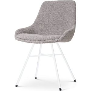 Nolon Noa-Isa Eetkamerstoel Bouclé Taupe - Stof - Wit Onderstel - Design - Scandinavisch - Comfortabel