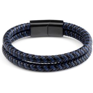 Di Lusso - Armband Vic - Rundsleder - Blauw en Zwart - Heren - 22 cm