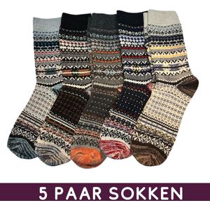 Vintage sokken set - 5 paar - maat 38-42 - Warme wintersokken dames/heren met Noors design