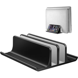 Verticale verstelbare laptopstandaard van aluminium met 2 sleuven - ruimtebesparend voor MacBook, notebook, iPad en laptops tot 17,3 inch (zwart)