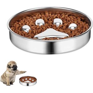 Slow Feeding Stainless Steel Dog Bowl - Suitable for Medium and Large Pets - Relieves Digestion