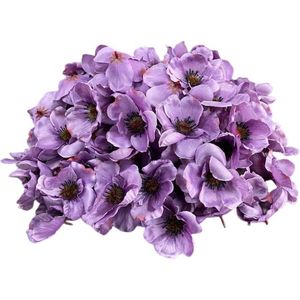 100 stuks kunstmatige zijde papaver anemoon bloemhoofden herfst nep papaver bloem vaasvullers Corsages voor bruiloft decoratie kinderkamer muur boog decor krans slinger taart ornamenten (paars)