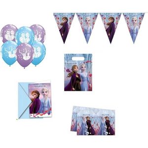 Disney - Frozen - Feestpakket - Versiering - Verjaardag - Kinderfeest - Ballonnen - Vlaggenlijn - Tafelkleed – Uitdeelzakjes - Uitnodiging kaarten.