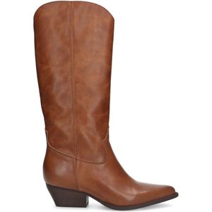 Manfield - Dames - Cognac leren cowboylaarzen - Maat 37