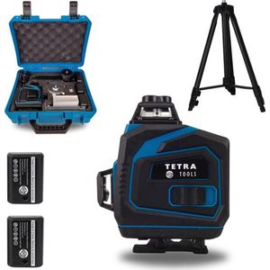 TETRA Kruislijnlaser 4D - 4 tot 16 Lijnen - Zelf Nivellerend - Inclusief Koffer - 2 Batterijen - Groen + Statief 1,20M