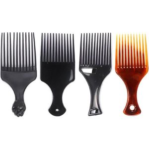 4-pack professionele ontwarrende kammen - brede tandenstokers voor afro- en krullend haar stylingtools met gladde randen (zwart/amber ideaal voor reizen en vette haarverzorging)