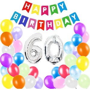 Bollabon® – 60 Jaar Verjaardag – 60 Jaar Versiering – Verjaardag Versiering Volwassenen - Verjaardag Ballonnen – Gekleurde Ballonnen - Verjaardag Decoratie – Happy Birthday Slinger