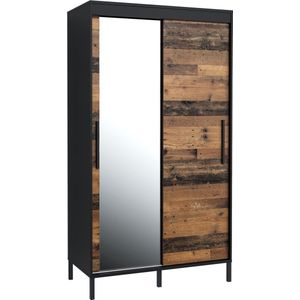 Pro-meubels - Kledingkast Baltic - 120cm - Zwart mat - Old wood - met spiegel - Garderobekast - Slaapkamer