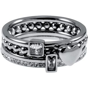 Set van Vier Ringen Dames - Gepolijst RVS - Ring met Hart - Ring met Zirkoniasteen - Ring met Strass