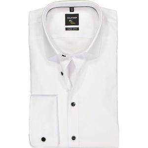 OLYMP No. Six super slim fit overhemd - dubbele manchet - wit met zwarte knoopjes - Strijkvriendelijk - Boordmaat: 38