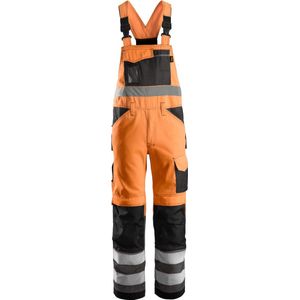 Snickers 0113 High Visibility Bib & Brace, Klasse 2 - Oranje, High Visibility/Gemeleerd Grijs - 54