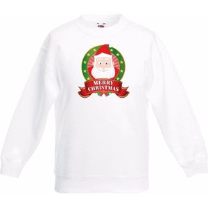 Kerst sweater / Kersttrui voor kinderen met Kerstman print - wit - jongens en meisjes sweater 98/104
