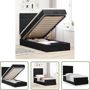The Living Store Ottoman bed met matrassen 100x200cm fluweel zwart - Ottoman Bed - Tweepersoons Bed - Boxspring Bed - Velvet Bed - Slaapcomfort