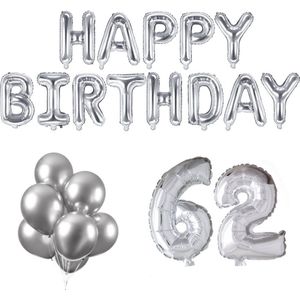 62 jaar Verjaardag Versiering Ballon Pakket Zilver
