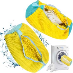 JGS ® Schoenen Waszak voor Wasmachine met Verhoogde Wrijving en Bescherming (Geel, Set van 2)