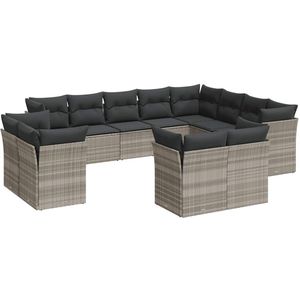 The Living Store 12-delige Loungeset met kussens poly rattan lichtgrijs - Loungeset - Tuinset - PE-rattan - Outdoor Furniture - Lounge Set