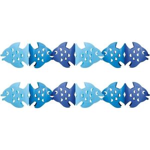 Set van 2x stuks papieren thema feest slingers met blauwe vissen 3 meter - Feestartikelen/versieringen