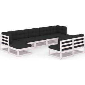 vidaXL 9-delige Loungeset massief grenenhout wit Tuin Lounge Set - Loungebank - Houten Tuinstoel - Buitendecoratie - Veranda Decoratie