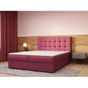 Continentaal bed, boxspringbed, bed met bedkast, Bonell-matras en topper, tweepersoonsbed - Boxspringbed 05 (Roze - Hugo 15, 90x200 cm)