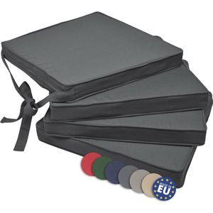 Set van 4 Comfortabele Zitkussens voor Stoelen met Afneembare Hoes 45x40x5 cm - Non-Slip met Bevestigingsbanden - Antraciet