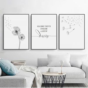 Set van 3 moderne zwart-wit paardenbloem canvasafbeeldingen - Abstracte bloem fotoset voor woonkamer decoratie - Wandposters kunstdrukken zonder lijst 30 x 40 .