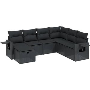 vidaXL Loungeset 7-delig - Zwart - Inclusief kussens Loungeset - Tuinset - PE-rattan - Buitendecoratie - Tuinmeubels
