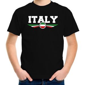 Italie / Italy landen t-shirt met Italiaanse vlag zwart kids - landen shirt / kleding - EK / WK / Olympische spelen outfit 122/128