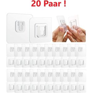 Zelfklevende haken 20 Paar / extra stevig dubbelzijdig tape / muur hanger / ophanghaakjes / wand haken / dubbelzijdig schilderij haakjes / fotolijst haakjes / waterproof / zonder gaten ophangen.