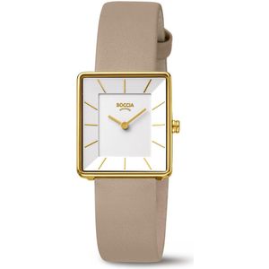 Boccia Titanium 3351-04 Dames Horloge - Mineraalglas - Titanium/Leer - Bruin/Goudkleurig - 25 mm breed - Quartz - Gesp - 3 ATM (spatwater)