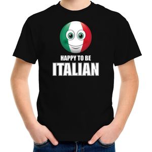 Italie Happy to be Italian landen t-shirt met emoticon - zwart - kinderen - Italie landen shirt met Italiaanse vlag - EK / WK / Olympische spelen outfit / kleding 110/116