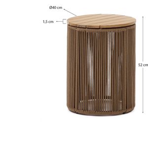 Kave Home - Bijzettafel Dandara van staal, beige touw en massief acaciahout Ø40 cm FSC 100%.