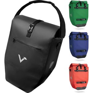 Valkental - ValkBasic 28L - Zwart - Grote en waterdichte bagagedragertas, zwart - fietstas voor bagagedrager met reflectoren in de kleur zwart
