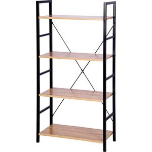 Moderne Boekenkast - Industriele Wandkast - Boekenkast - Opbergvakken - Kast - Opbergkast - Open - Bruin - Zwart