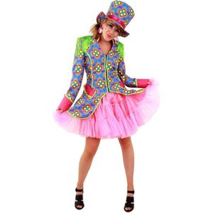 PartyXplosion - Clown & Nar Kostuum - Flower Power Slipjas Hippie Clown Vrouw - Multicolor - Maat 44 - Carnavalskleding - Verkleedkleding