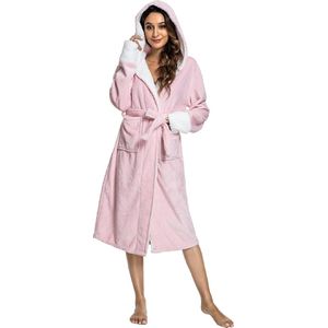 Badjas voor dames en heren, ochtendjas met capuchon, V-hals, nachthemd met zakken, riem, kimono, jurk, robe, winter, warme huisjas, nachtkleding, cadeau voor bruiloft en bruid