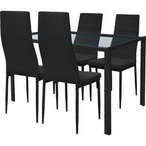 Moderne eetkamerset 5-delig met glazen tafel en 4 stoelen in zwart