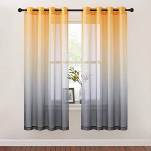 Gordijnen kleurverloop natuurlijk linnen woonkamer huis verlichting filter elegant halftransparant - geel - 140 x 175 cm - 2 stuks