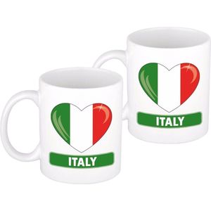 2x stuks hartje vlag Italie mok / beker 300 ml - Italiaanse landen thema feestartikelen