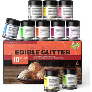 Glitterende Decoratie-Essentials voor Gebak, Drankjes en Chocolade (10 kleurensets, veganistisch en glutenvrij, 3g)