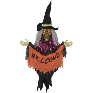 53 Hanging Witch w/Banner - Halloween | 135 cm