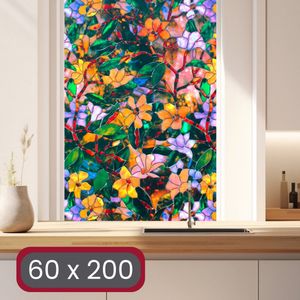 COMAMOR Glas in Lood Raamfolie HR++ 60x200cm - Isolerend, Statisch & Zelfklevend - Anti Inkijk Bloemmotief - Inclusief Rakel en Snijder
