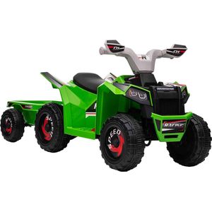 Kinderquad Kinder Elektro-Quad, 6V elektrische auto met aanhangwagen, kindervoertuig voor kinderen 1,5-3 jaar, 2,5 km/u, metaal, groen, 106 x 41,5 x 48,5 cm