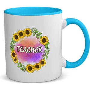 Akyol - docent cadeau - koffiemok - theemok - Blauw - meester en juffen cadeau - teacher gift - de beste leraar/lerares - verjaardagscadeau - cadeau - afscheidscadeau - geschenk - leuke cadeau - kado - gift - juffendag - meesterdag - 350 ML inhoud