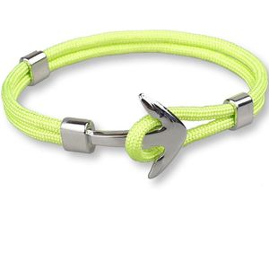 Kungu - Neon Groen - Zilveren Anker - Luxe rope armband voor heren en dames - Outdoor Milano line - Cadeau - Geschenk - Voor Man - Vrouw - Armbandje - Jewellery