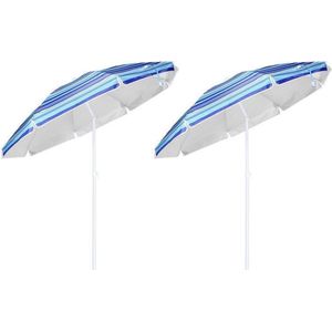 Set van 2x Blauw gestreepte parasol 200 cm - Tuin / strand parasols met draagzak