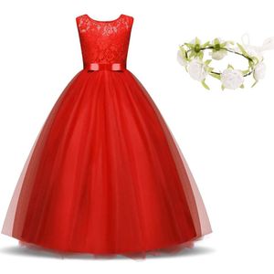 Communie jurk Bruidsmeisjes jurk bruidsjurk rood 122-128 (130) prinsessen jurk feestjurk meisje + bloemenkrans - bruiloft