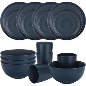 Camping Servies Set - 4 Borden en Schalen - Magnetron Veilig - Vaatwasmachinebestendig - voor Keuken RV (marineblauw)