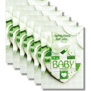 6x dubbele wenskaart met envelop - Geboorte - Baby - 11,5 x 17 cm