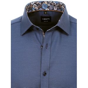 Venti Heren Overhemd Met Bloemenkraag Blauw Body Fit - L